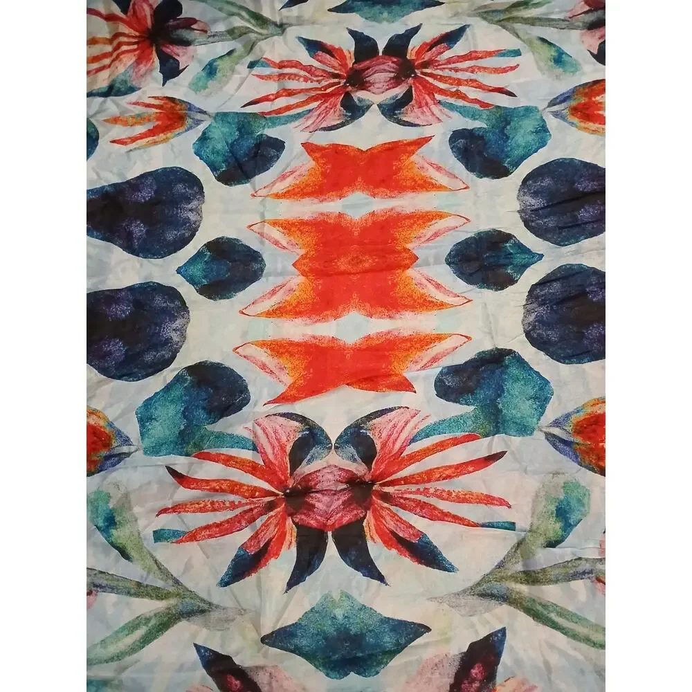 100% SILK‎ Scarf Vietri Milano Long Wrap 41x69 Blue Colorful Modern Art Tropical